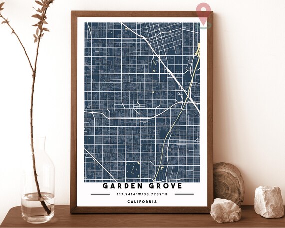 Garden Grove California City Street Map Modern Art Print for Subtle Home Decor