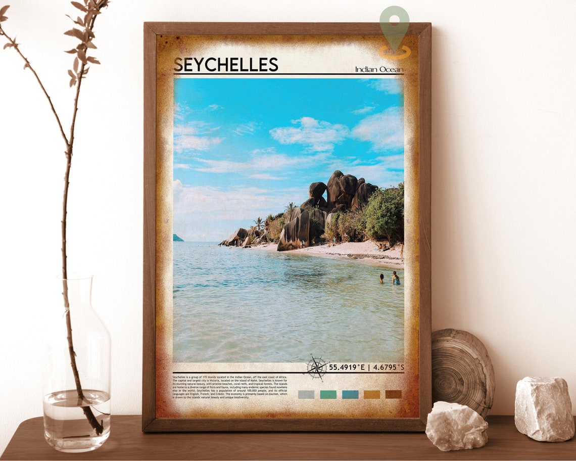 Seychelles Indian Ocean Granite Boulders Beach Scene Travel Poster - Image 6
