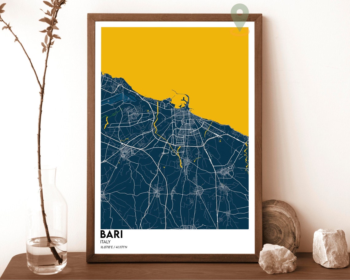 Bari Italy Emerald Green Coastal City Street Grid Map Poster - Image 6