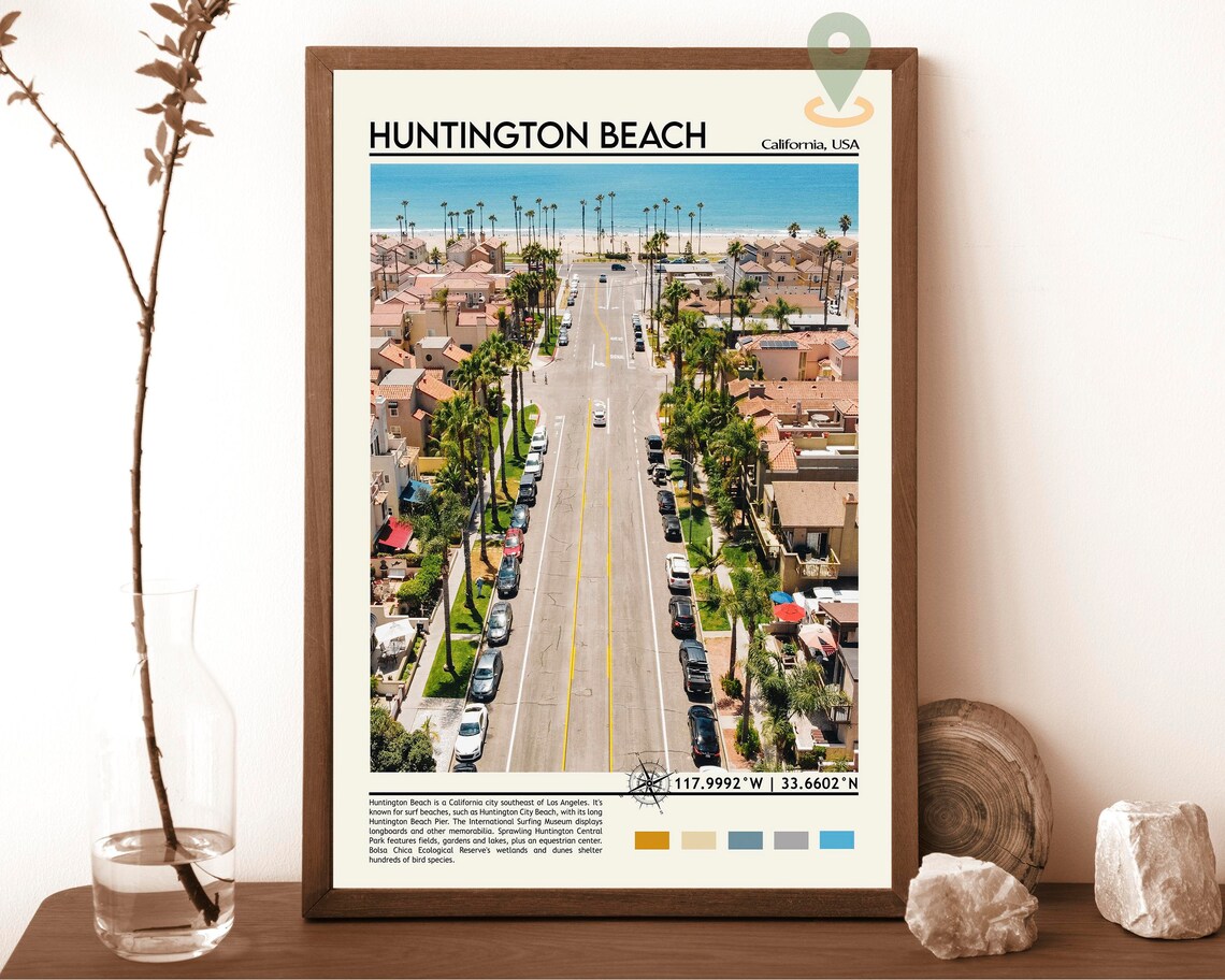Huntington Beach California USA Surf City Aerial Street Poster