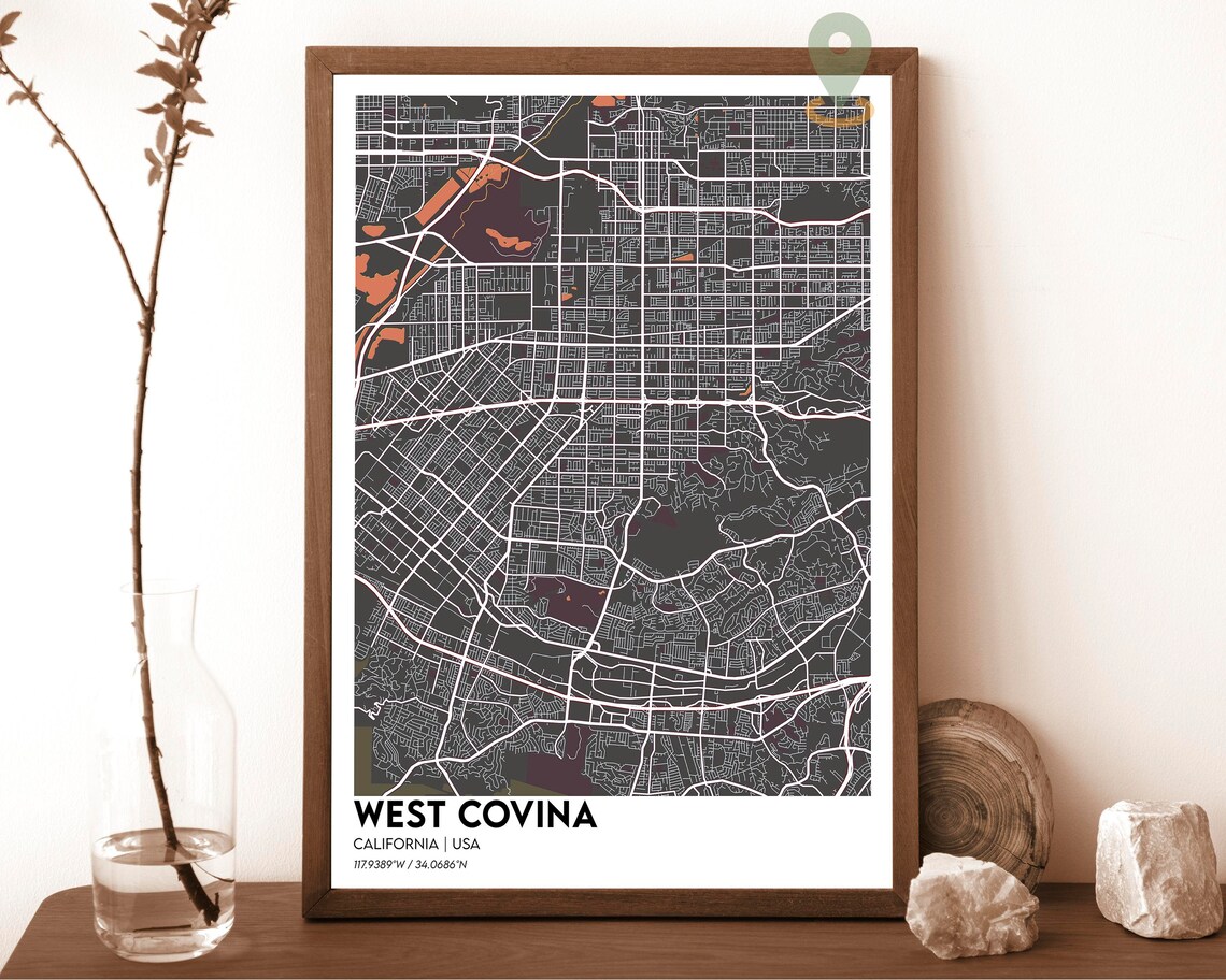 West Covina California Emerald Street Map Modern Decor Poster - Image 4