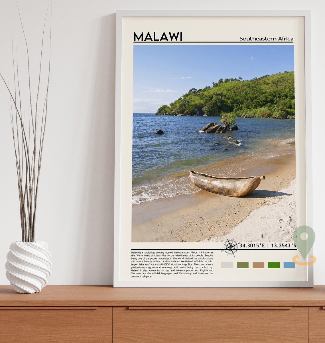 Malawi Southeastern Africa Lake Shore Wooden Canoe Beach Poster - Image 2
