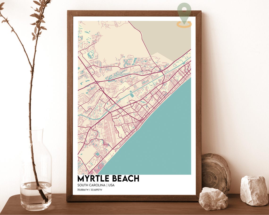 Myrtle Beach South Carolina Navy Gold Coastal Map Art Poster - Image 6