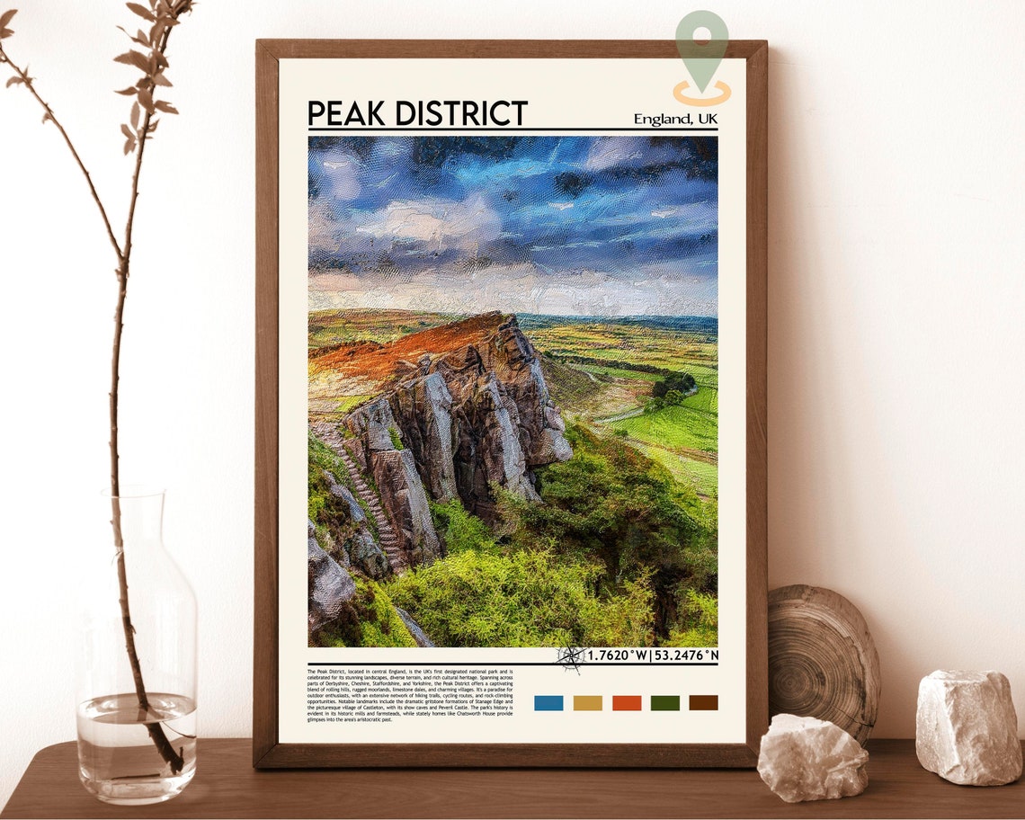 Peak District England Gritstone Edge Moorland Landscape Travel Poster