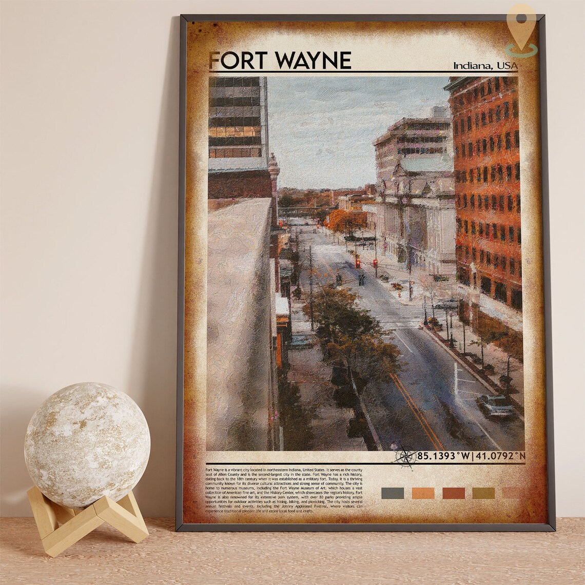 Fort Wayne Indiana Downtown Street City View Coordinate Travel Poster - Image 4
