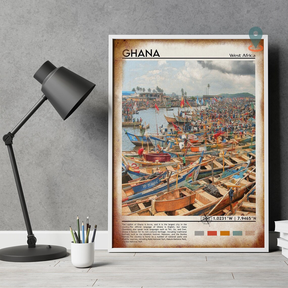 Ghana West Africa Colorful Fishing Boats Harbor Travel Poster - Image 4