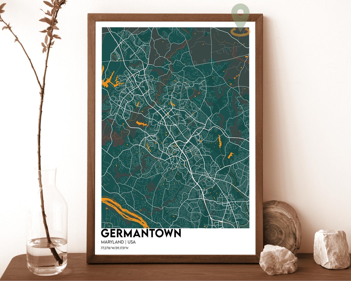 Germantown Maryland Cream Maroon Stylish City Map Home Decor Poster - Image 5