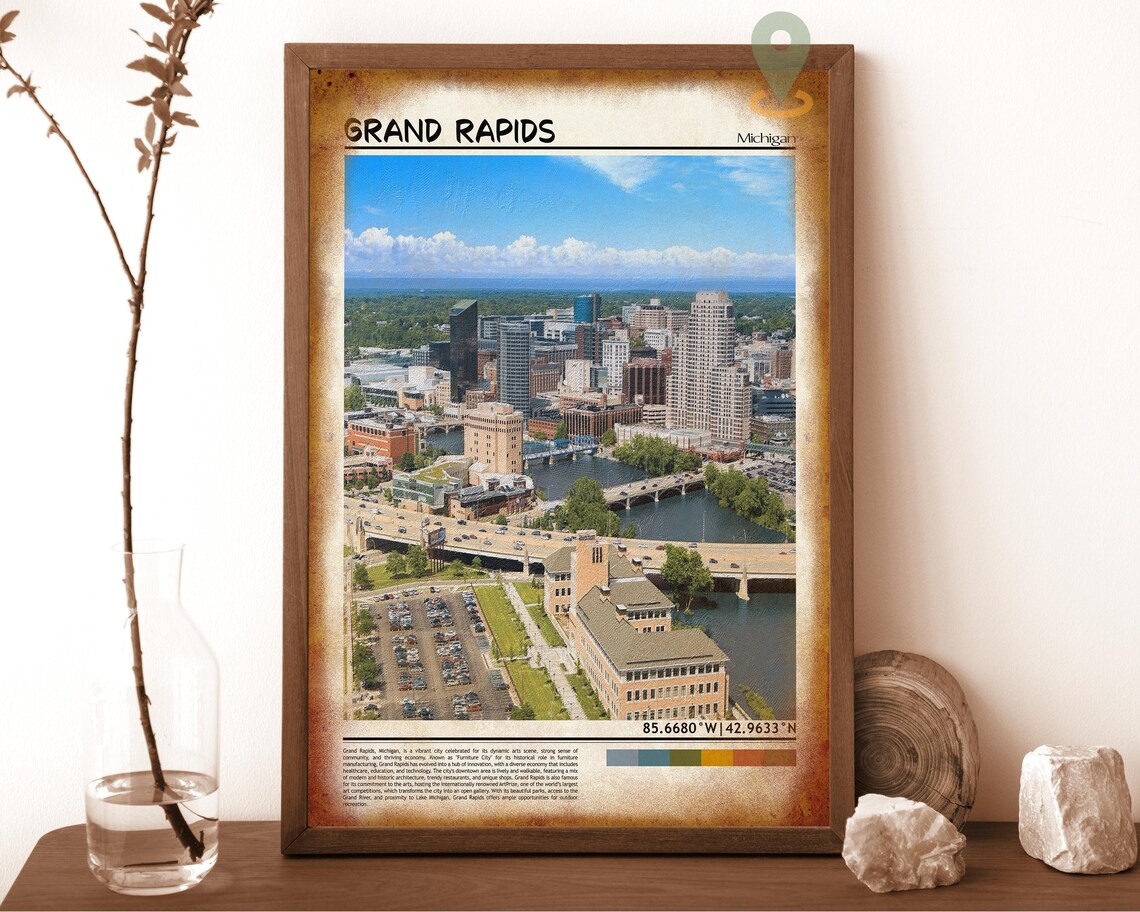 Grand Rapids Michigan Downtown River Skyline Aerial Travel Poster - Image 6