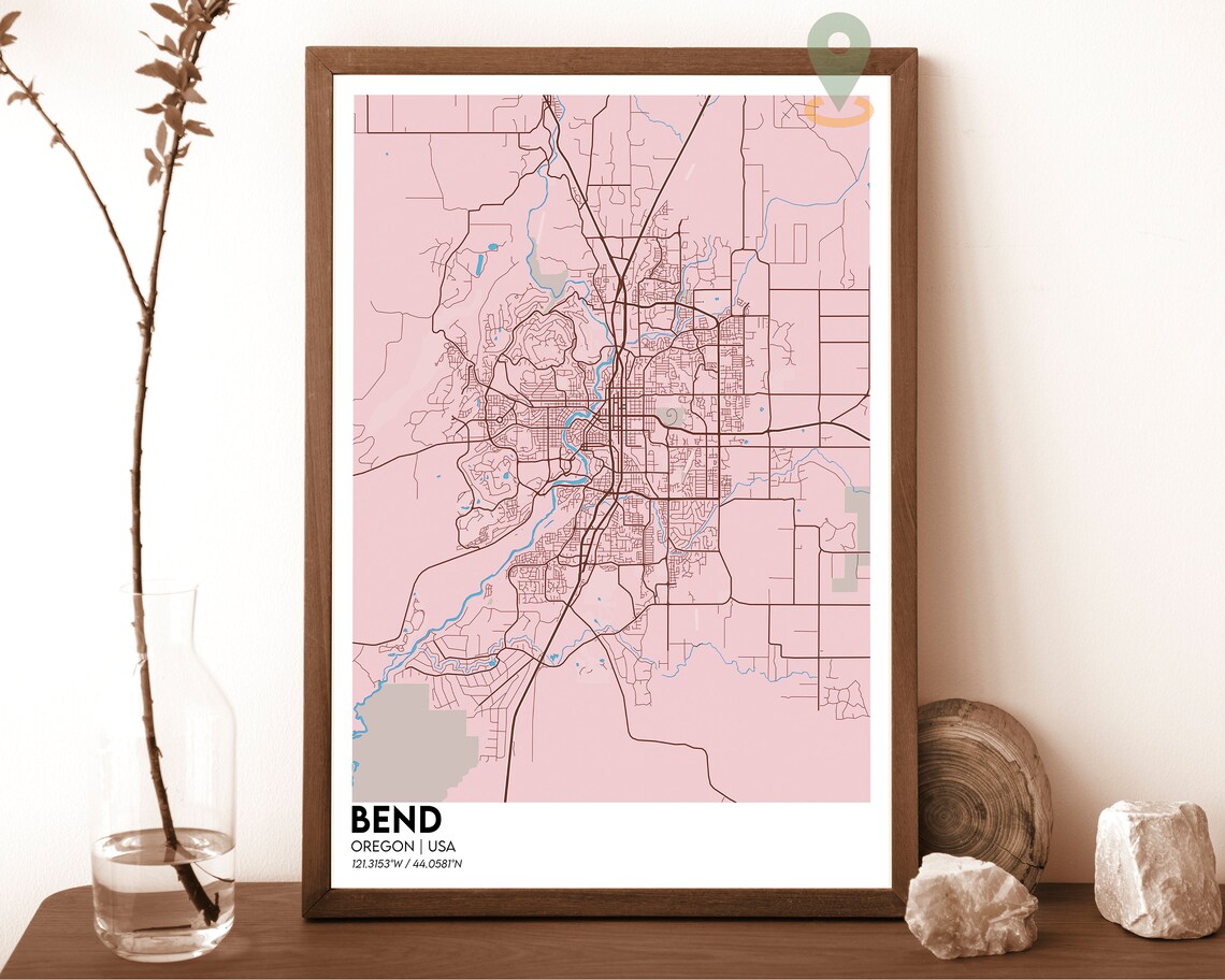Bend Oregon USA Bold Red High Desert Modern City Street Map Poster - Image 2