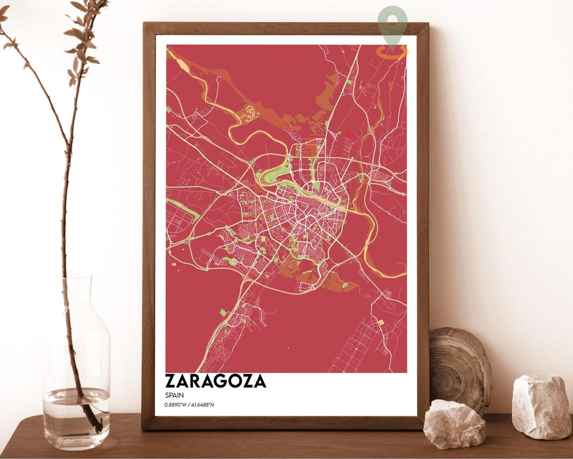 Zaragoza Spain Dark City Map Midnight Blue Modern Street Poster - Image 4
