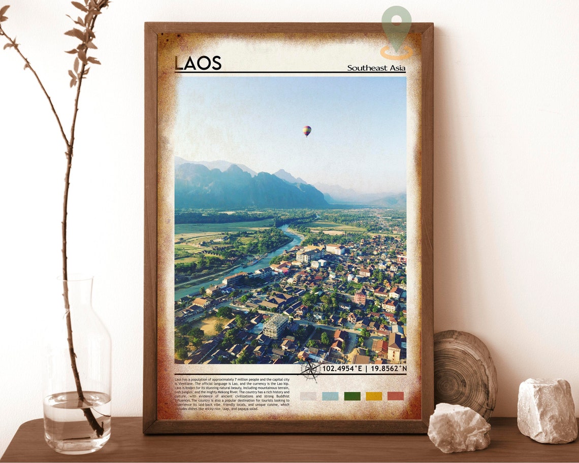 Laos Print Laos Art Laos Poster Laos Photo Laos Poster Print Laos Painting Laos Poster Laos Wall Art Vientiane City Vientiane Map - Image 6