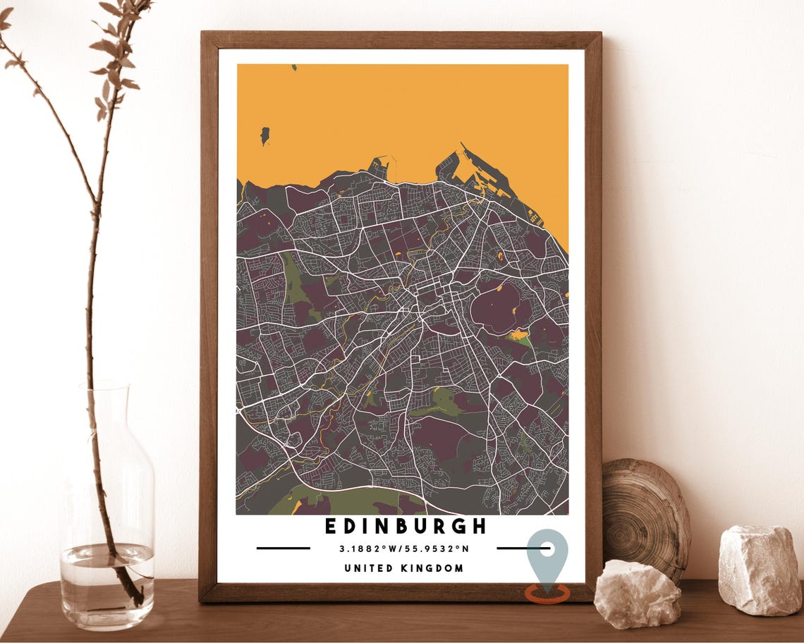 Edinburgh United Kingdom Teal Charcoal City Map Coordinates Poster - Image 4