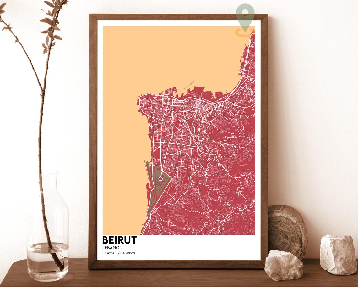 Beirut Lebanon Antique Style Vintage Sepia City Map Art Poster - Image 3