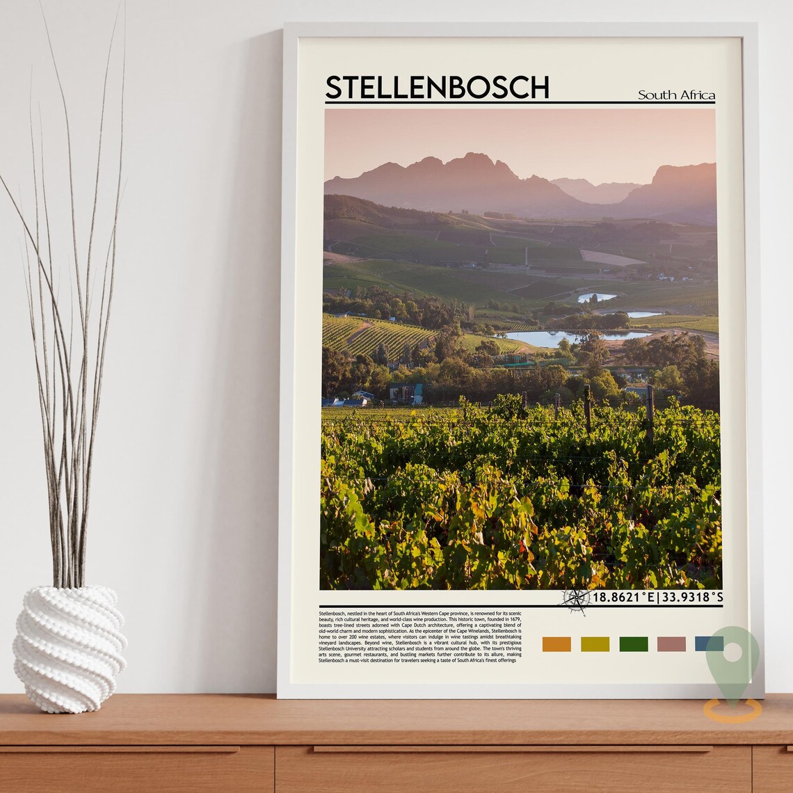 Stellenbosch South Africa Vineyard Sunset Wine Region Travel Poster - Image 2