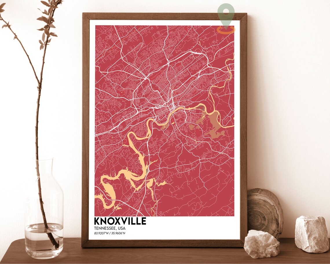 Knoxville Tennessee City Street Map Minimalist Green Orange Art Poster - Image 3