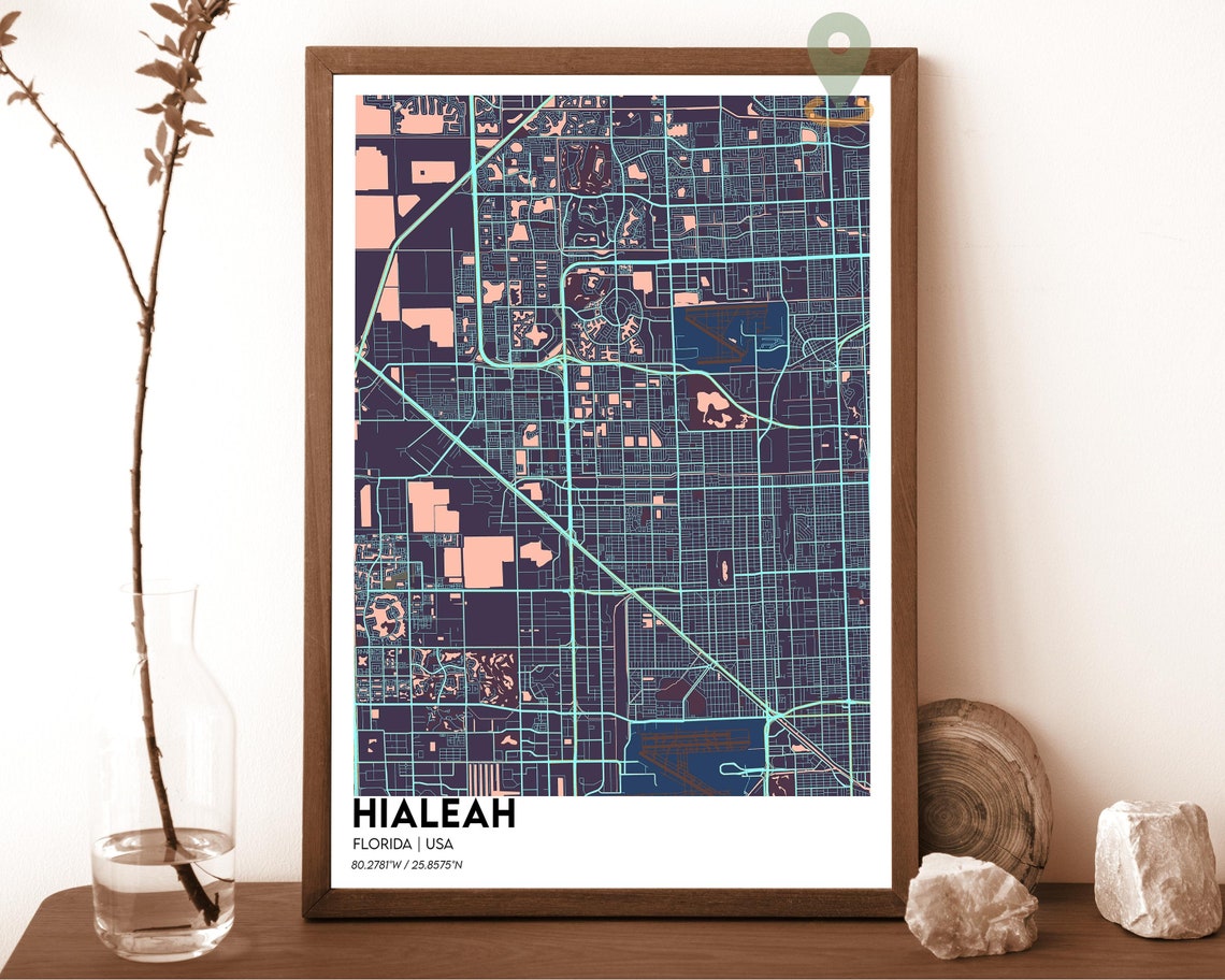 Hialeah Florida Modern City Map Navy Mustard Minimalist Poster - Image 3