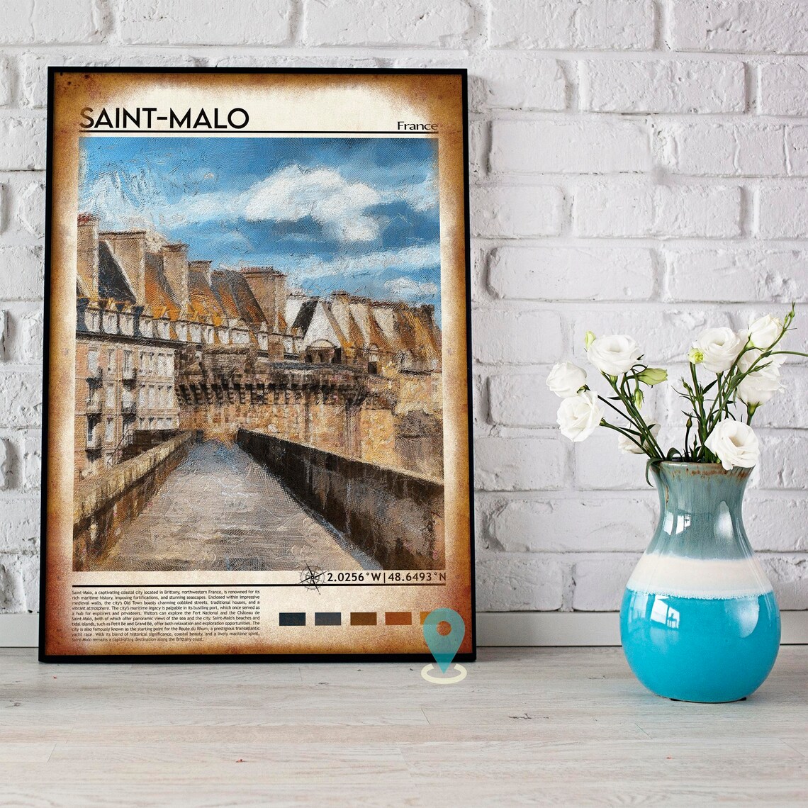 Saint Malo France Old Ramparts Stone Wall Painting Travel Poster - Image 2