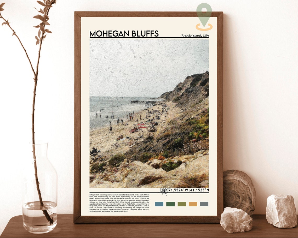 Mohegan Bluffs Rhode Island Beach Cliffs Summer Aerial View Poster