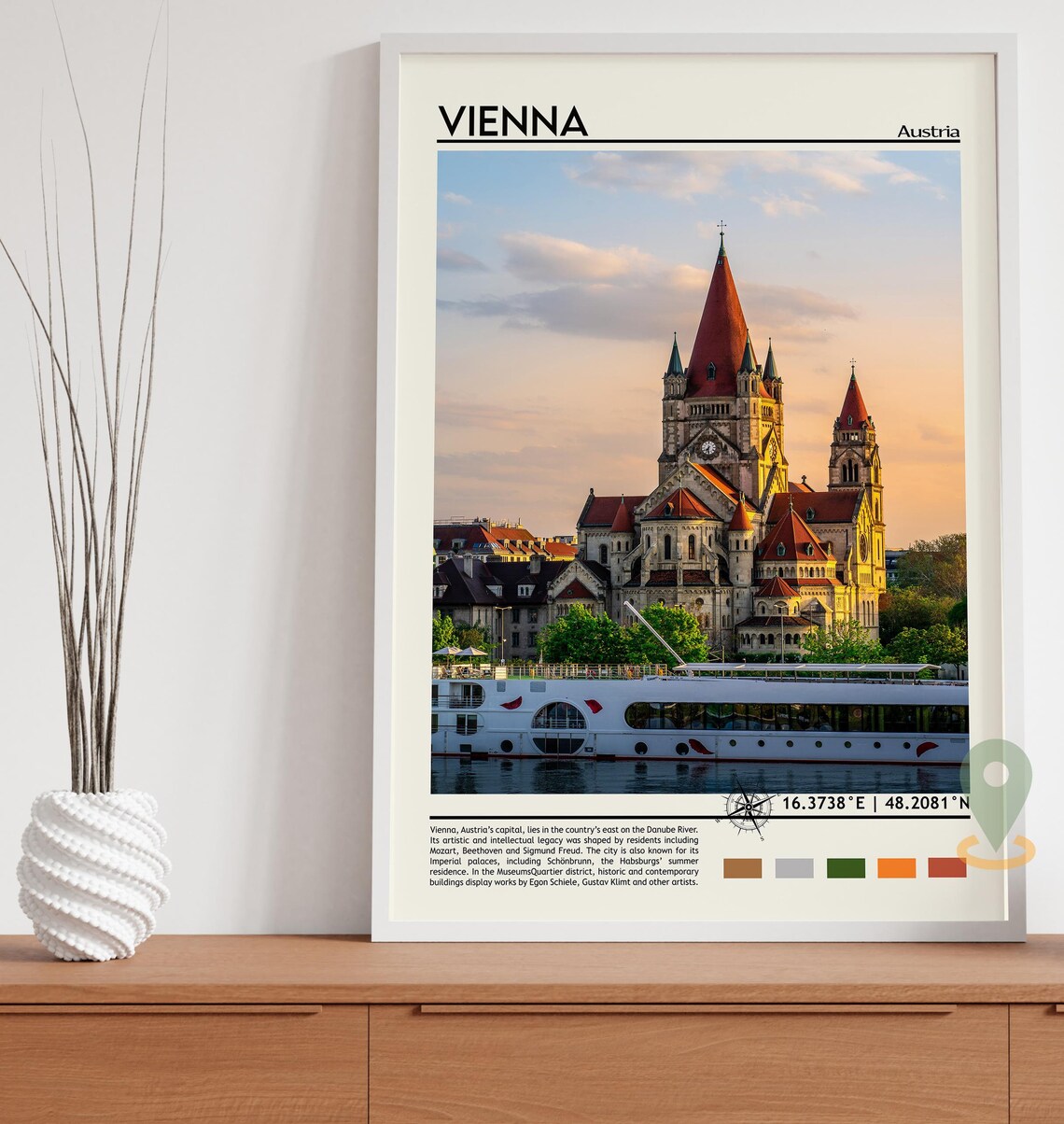 Vienna Austria Danube River Church Sunset Skyline Travel Art Poster - Image 5
