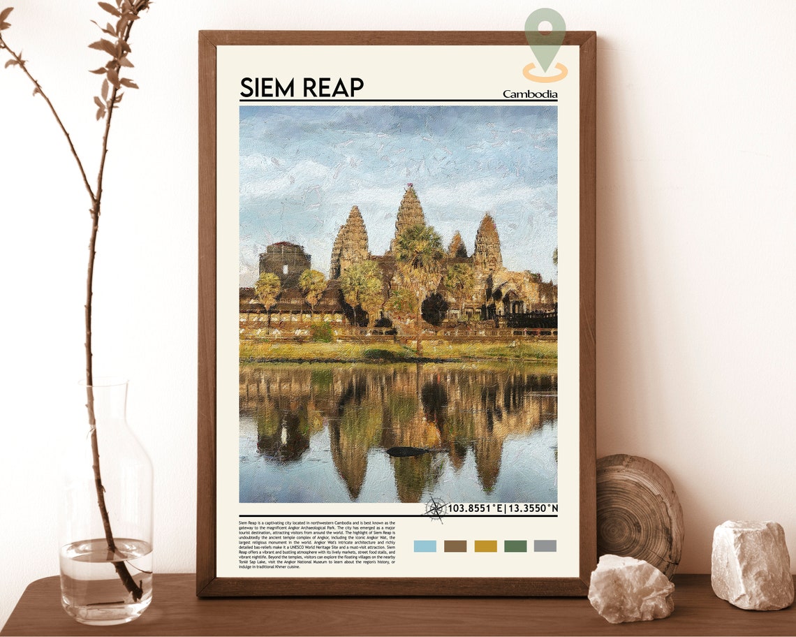 Siem Reap Cambodia Angkor Wat Temple Reflection Travel Poster