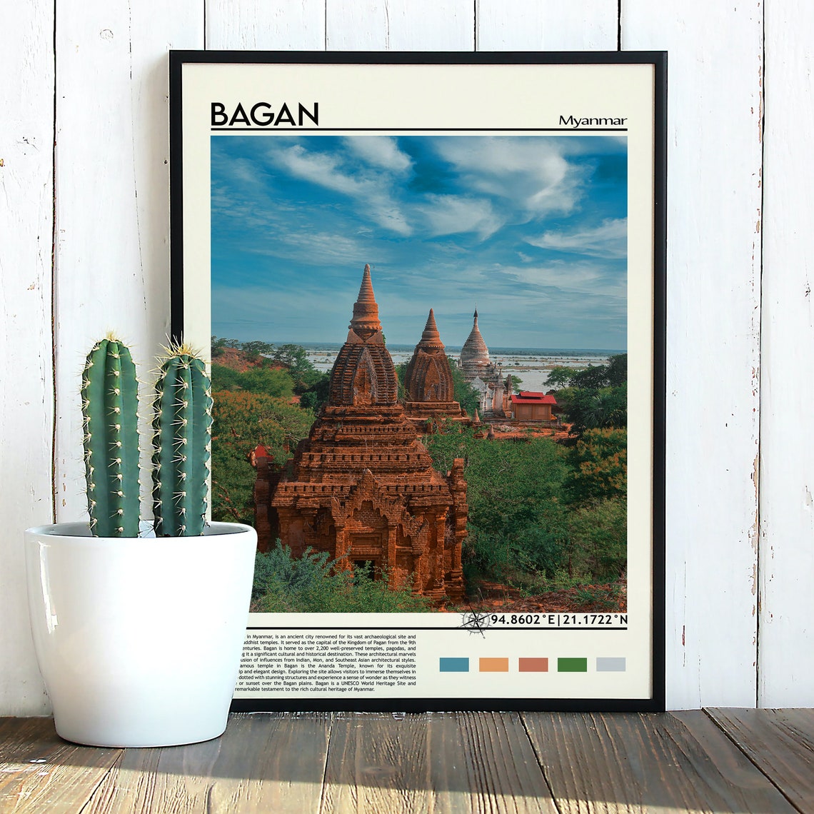 Bagan Myanmar Ancient Buddhist Temples Plains View Travel Poster - Image 3