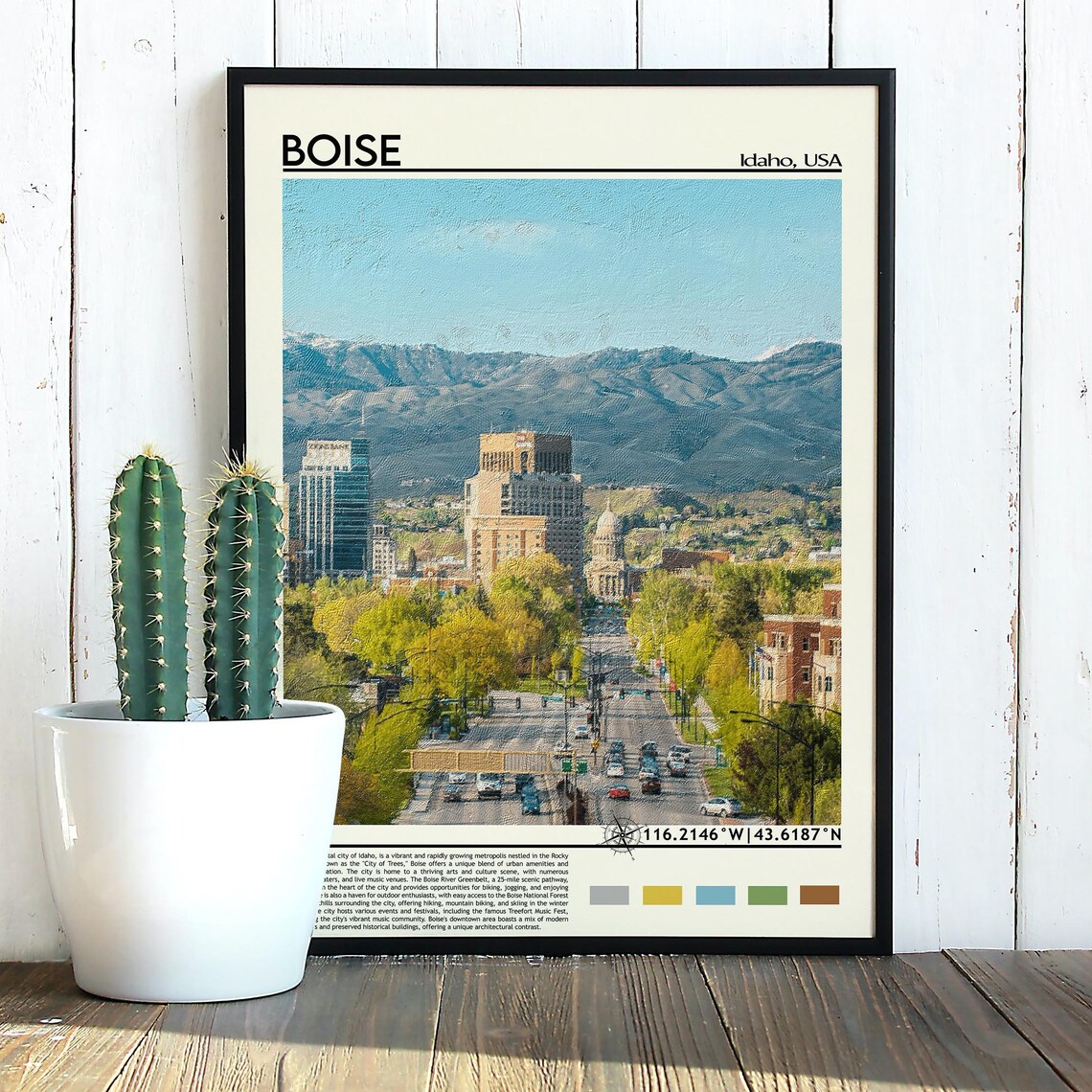 Boise Idaho Downtown Skyline Mountain Backdrop City Travel Poster - Image 3