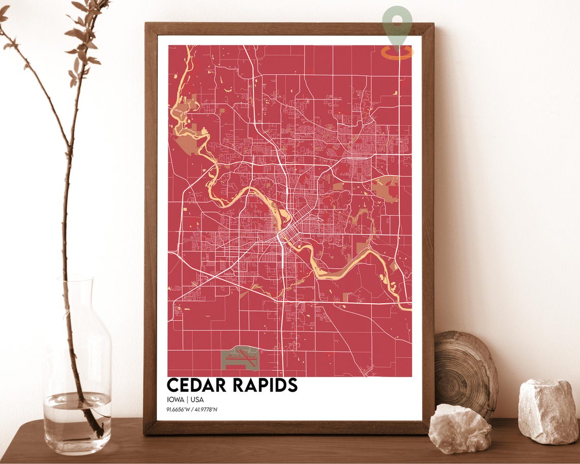 Cedar Rapids Iowa Modern Dark Teal Minimalist Street Map Art Print - Image 4