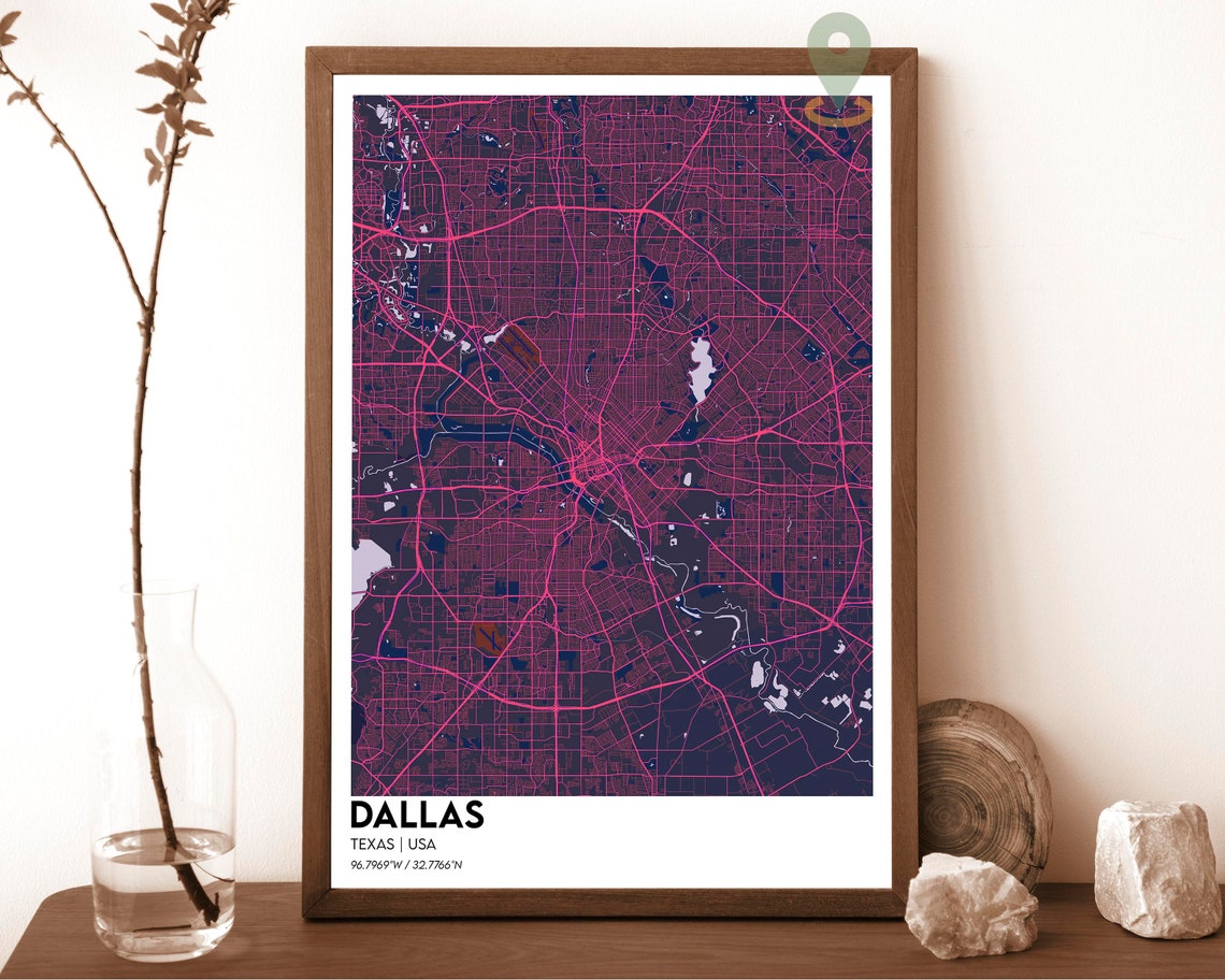 Dallas Texas Cream Maroon Modern City Map Street Grid Art Poster - Image 6
