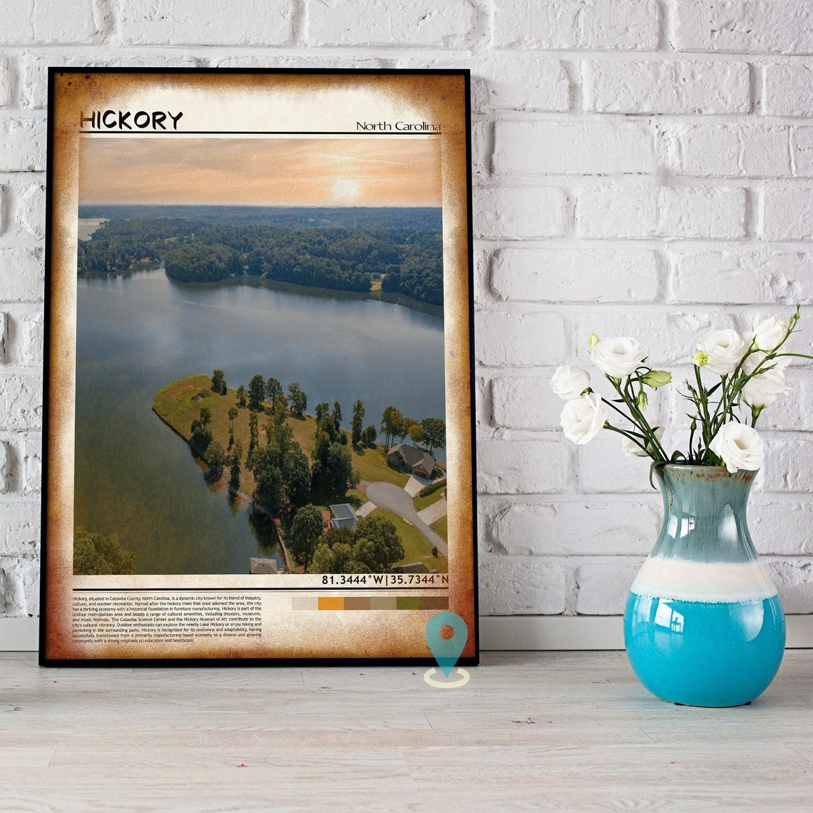 Hickory North Carolina Lake Sunset Aerial View Travel Poster - Image 5