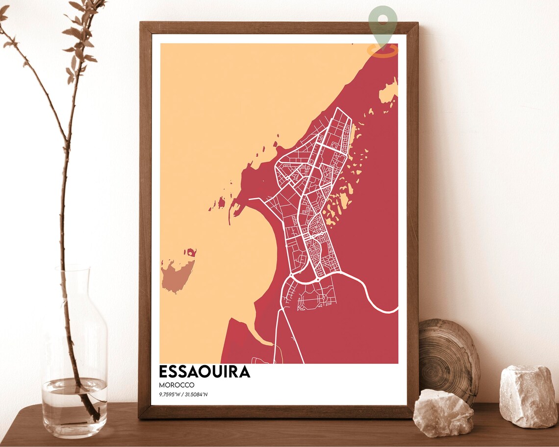 Essaouira Morocco Navy Gold Coastal City Street Map Art Poster - Image 3