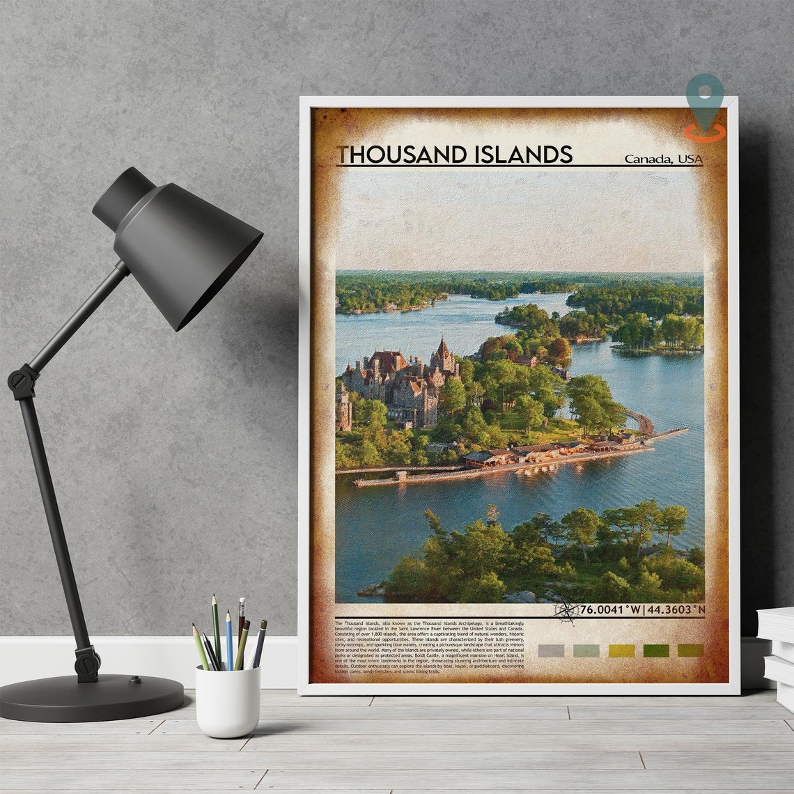 Thousand Islands Boldt Castle Aerial Island River View Travel Print - Image 4