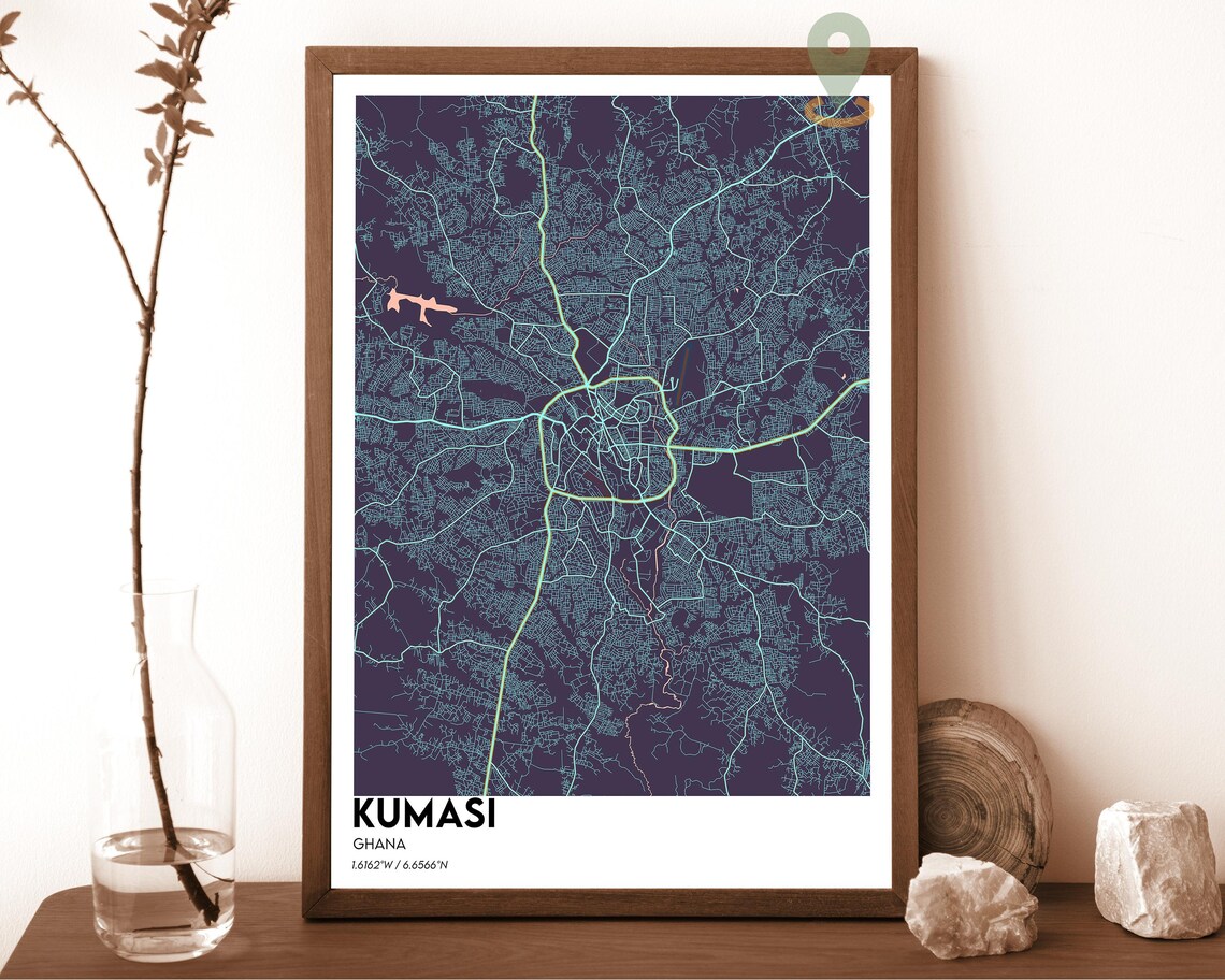 Kumasi Ghana Deep Teal Modern Minimalist City Street Map Wall Art - Image 4