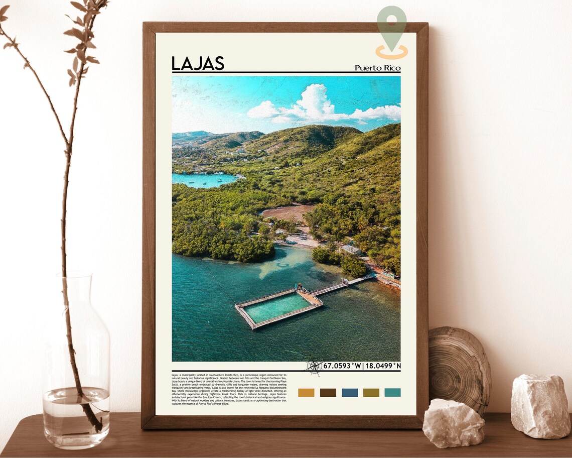 Lajas Puerto Rico Turquoise Bay Aerial Lagoon Sunset Travel Poster