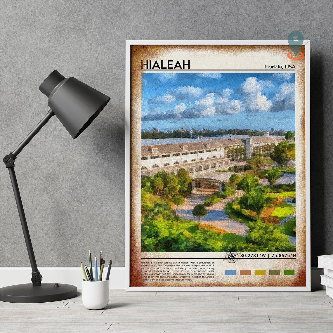 Hialeah Florida Historic Building Palm Trees Photo Travel Wall Art - Image 3