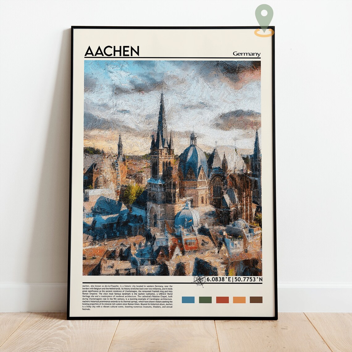 Aachen Germany Cathedral Domes Watercolor Travel Poster Europe - Image 5