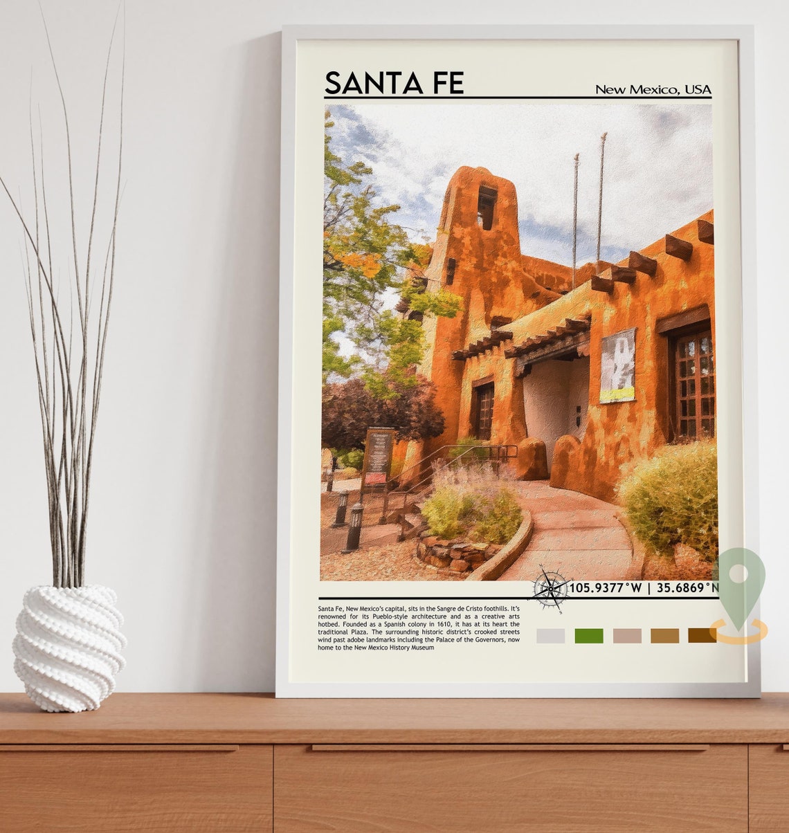 Santa Fe New Mexico Adobe Old Town at Sunset Watercolor Poster - Image 5