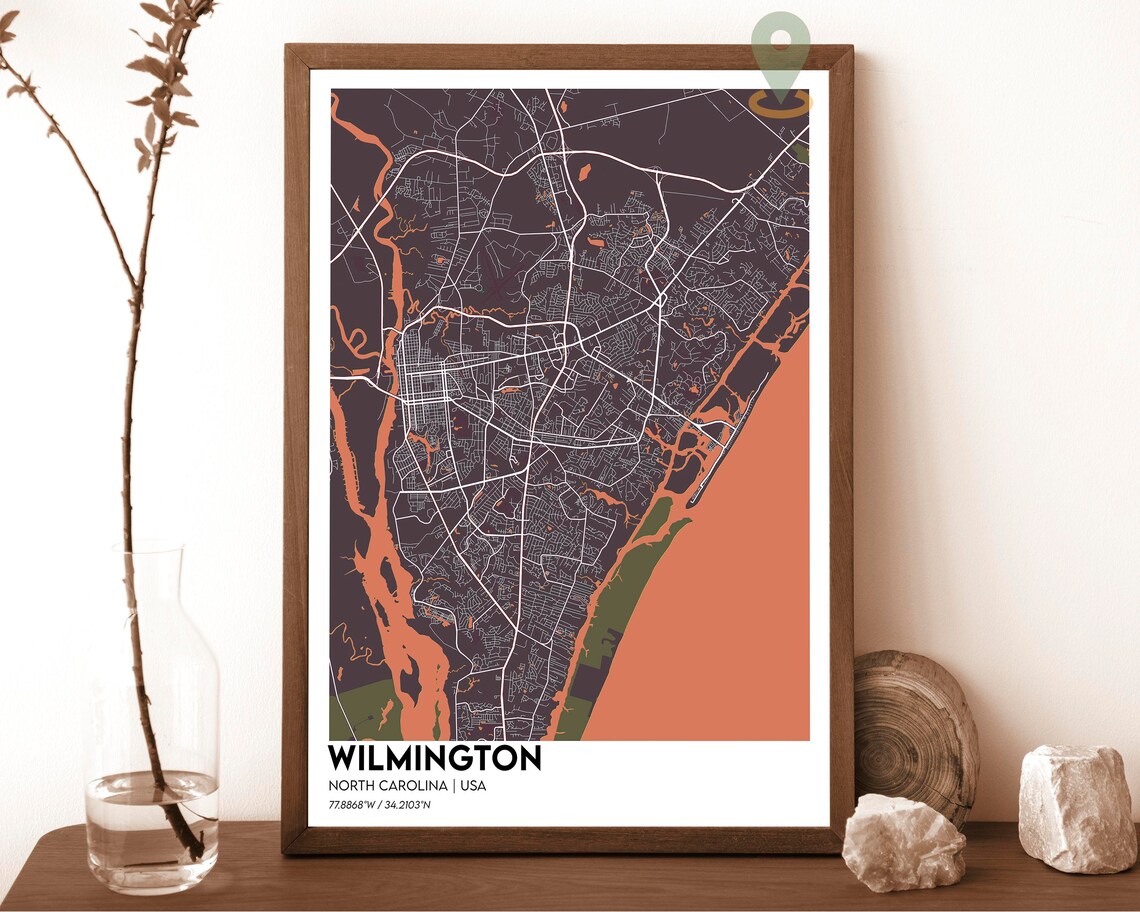 Wilmington North Carolina USA Coastal City Map Street Art Poster - Image 5