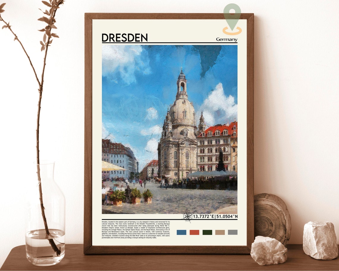 Dresden Germany Frauenkirche Baroque Dome City Square Travel Poster