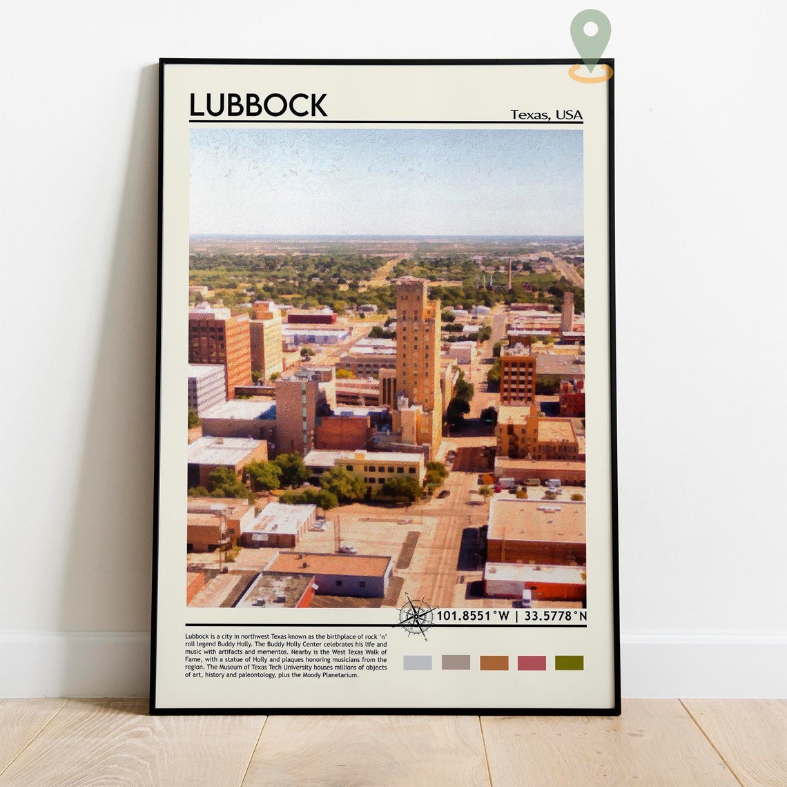 Lubbock Texas USA Downtown Aerial Skyline View Watercolor Poster - Image 2