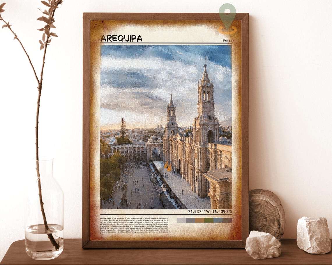 Arequipa Peru White City Cathedral Plaza Sunset Travel Poster - Image 6