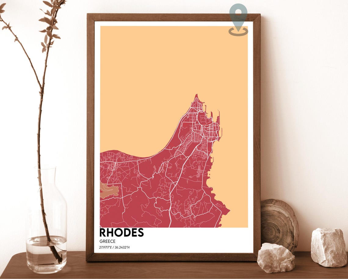 Rhodes Greece Coastal Turquoise Blue City Map Home Decor Poster - Image 4