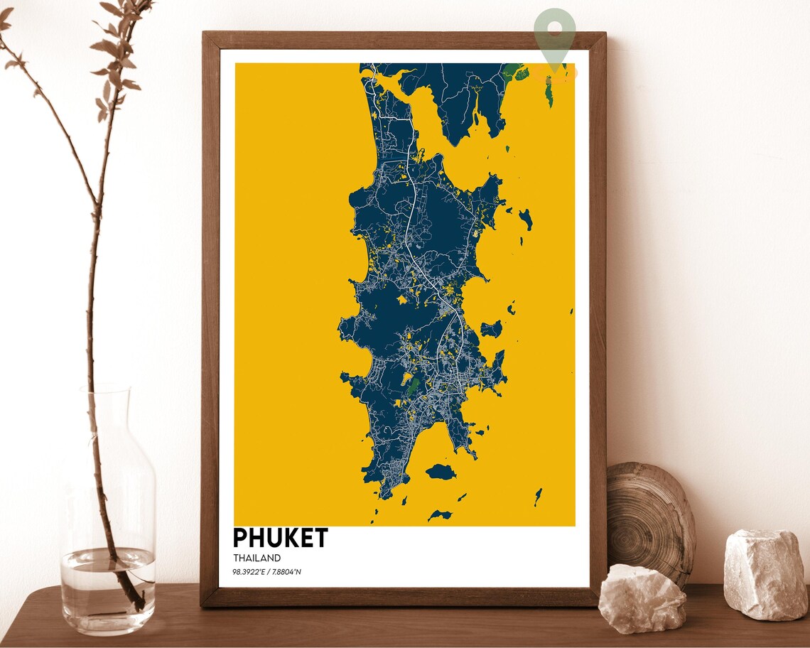 Phuket Thailand Bold Tropical Orange Minimalist Island Map Poster - Image 6