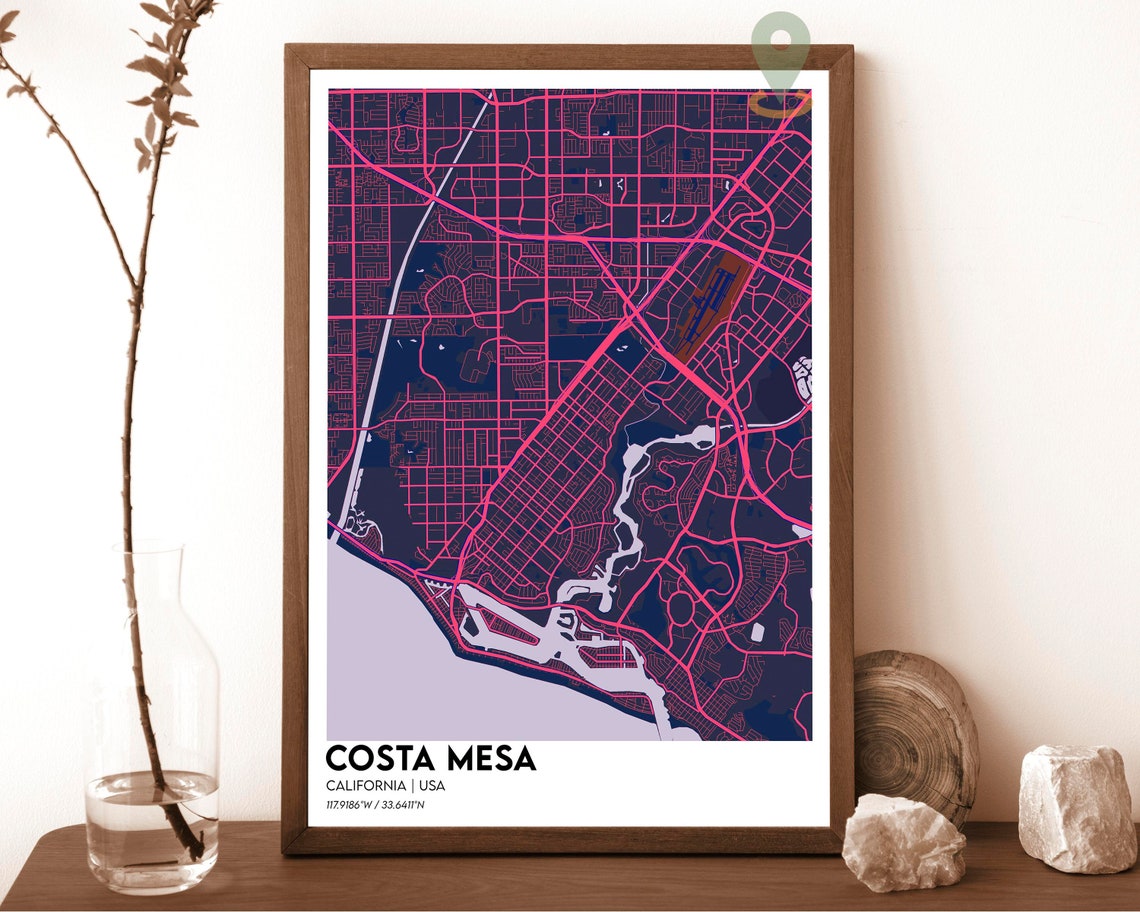 Costa Mesa California Neon Purple Modern City Map Art Poster - Image 2