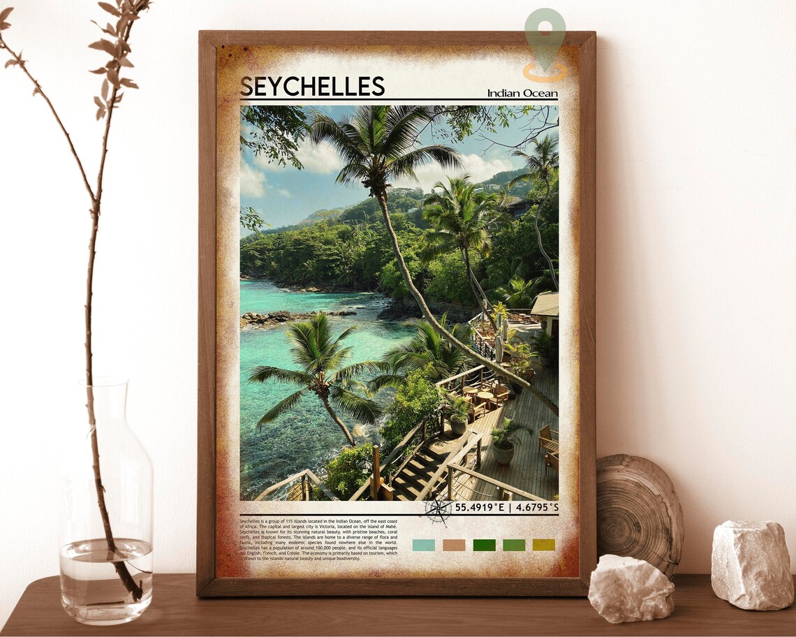 Seychelles Indian Ocean Tropical Palm Beach Paradise Coordinate Poster - Image 6