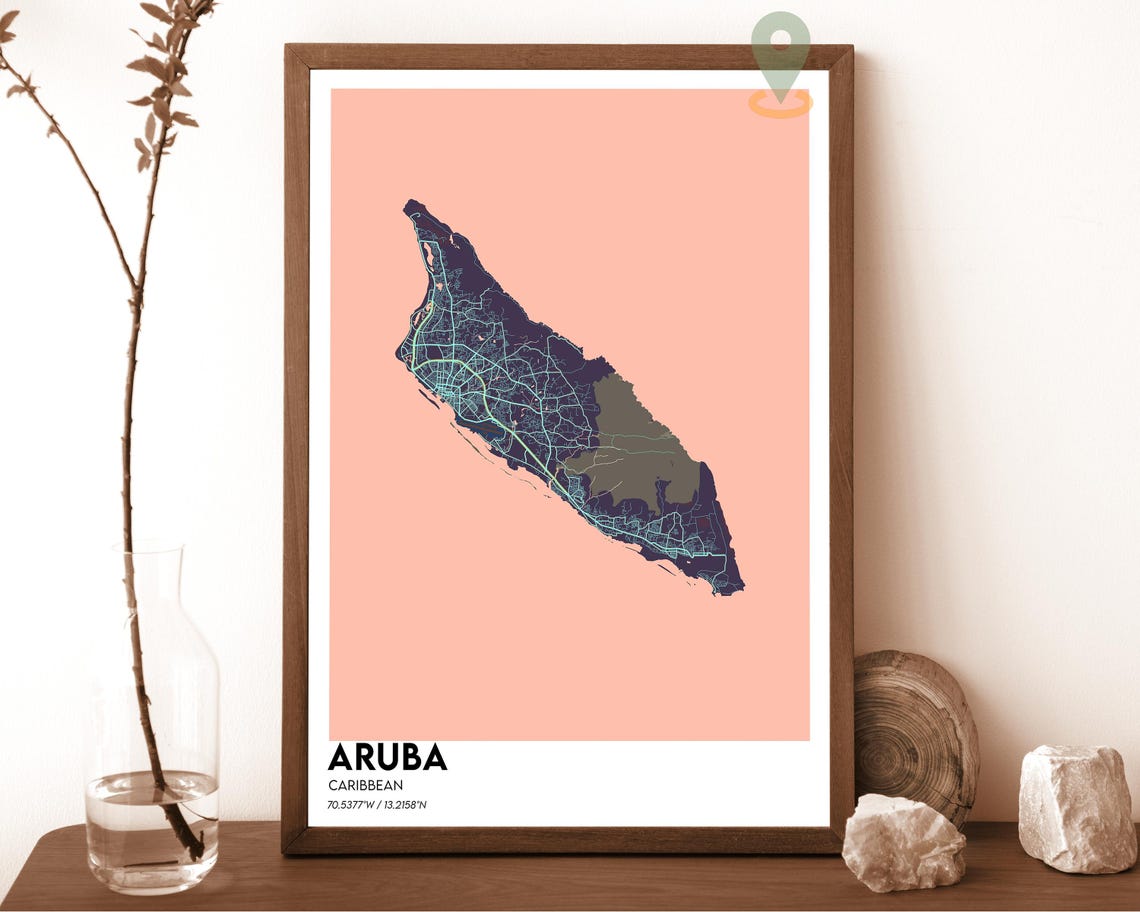 Aruba Caribbean Island Navy Gold Street Map Modern Travel Poster - Image 3