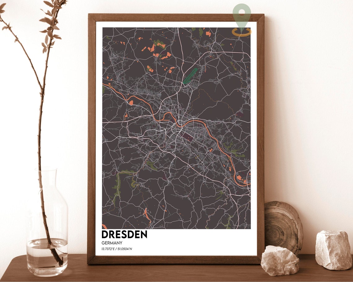 Dresden Germany Dark Green Elbe River Modern City Map Design Poster - Image 4