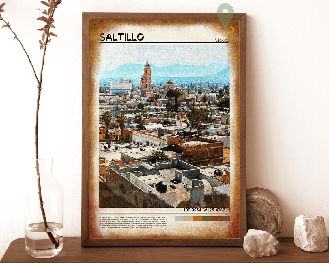 Saltillo Mexico Colonial Cathedral Rooftops City Travel Poster - Image 6