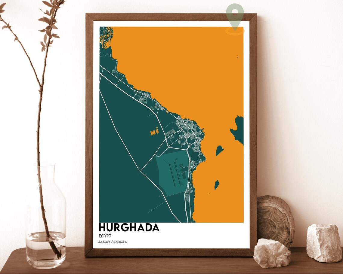 Hurghada Egypt Red Sea Modern City Map Navy Aqua Minimalist Poster - Image 5