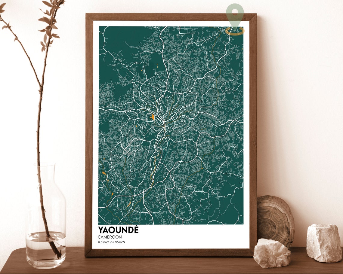Yaounde Cameroon Striking Rose Red Modern City Map Art Poster - Image 5