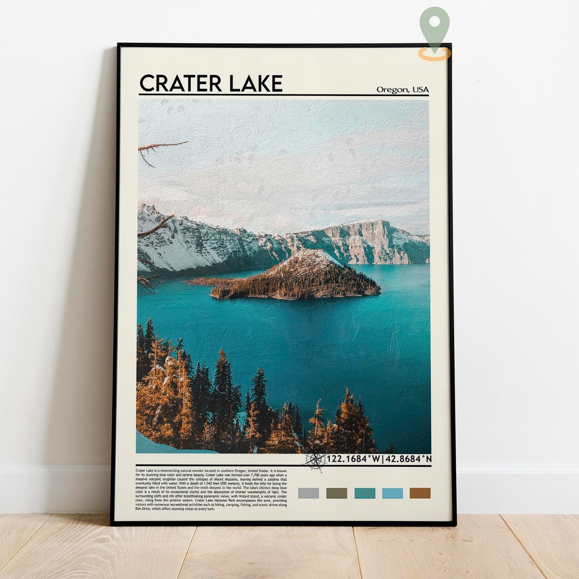 Crater Lake Print Crater Lake Poster Crater Lake Wall Art Crater Lake Travel Crater Lake Art Print Crater Lake Oregon Print - Image 3
